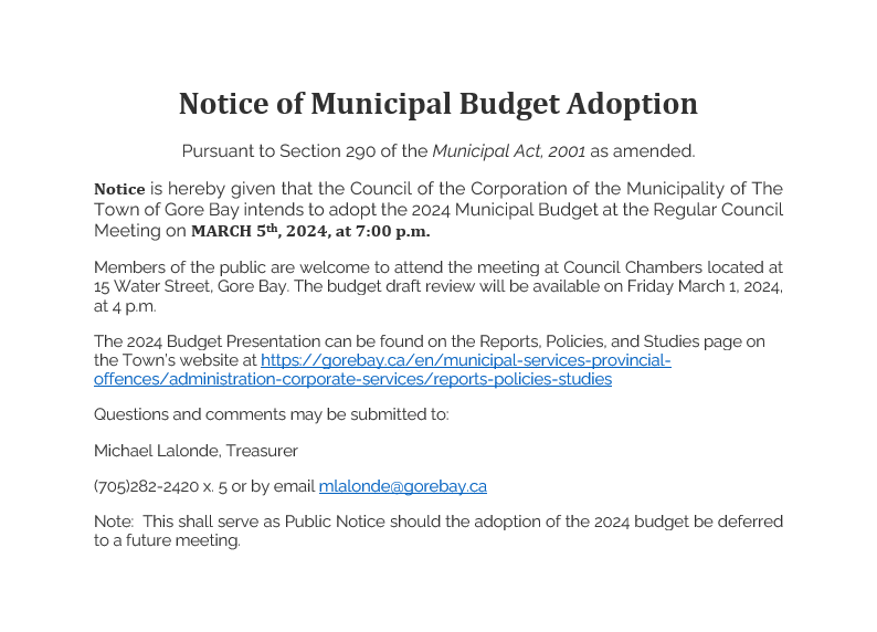 NOTICE OF MUNICIPAL BUDGET ADOPTION